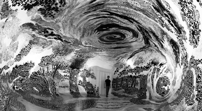Artist paints 360-degree immersive mural in a giant vinyl dome